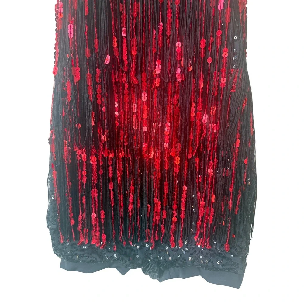 Weissman Kids Dance Costume Sequin Fringe‎ Leotard Black Red Sparkle Performance